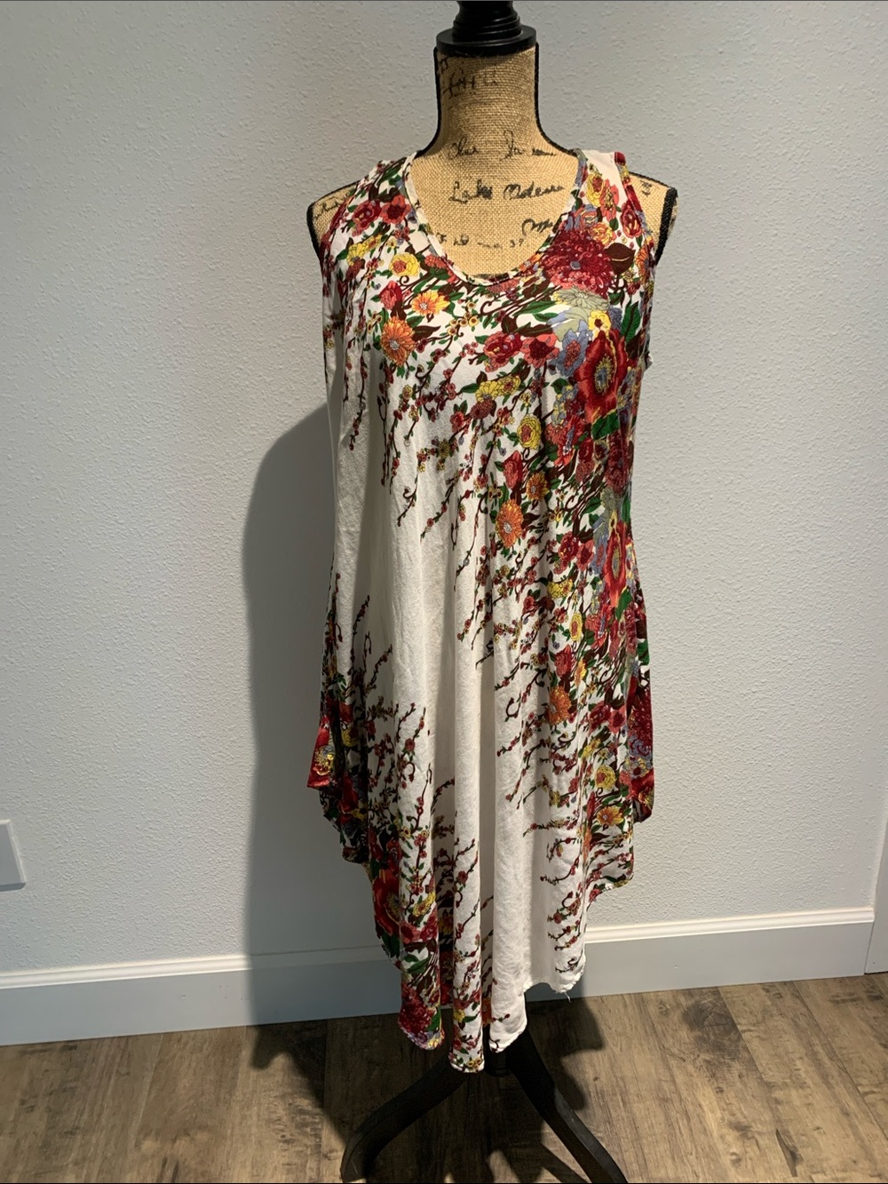 Sleeveless White Floral Swing Dress